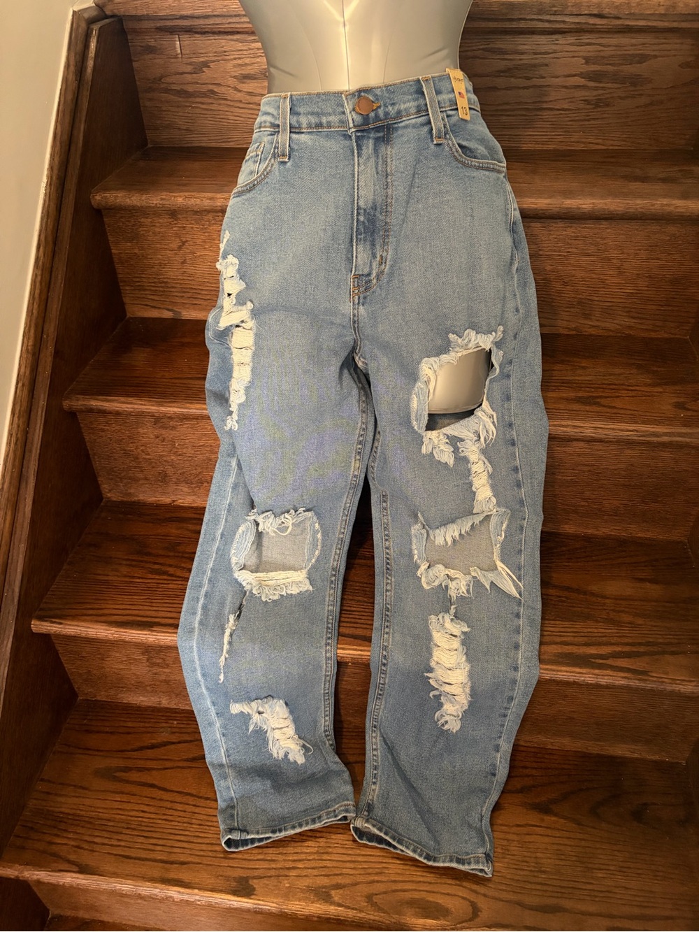 Vibrant Light Blue Distressed Boyfriend Jeans